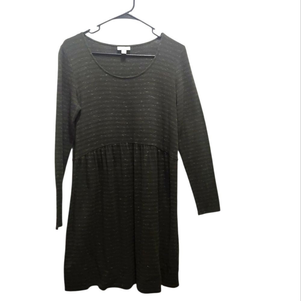J Jill Pure Jill Heather Green Striped Long Sleeve Baby Doll Tunic Dress Small